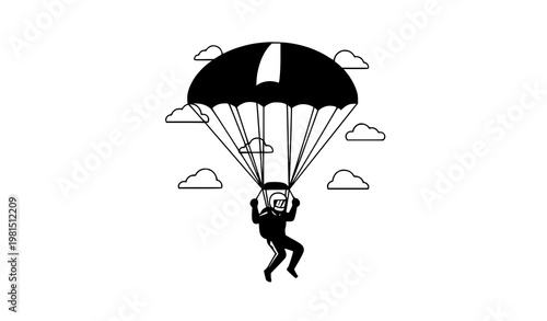 Parachuting skydiving extreme sportsman cartoon vector illustration