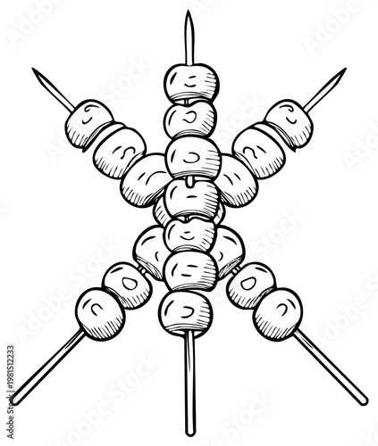 Skewered Food Drawing Shish Kebab Illustration Hand Drawn Skewers Stacked