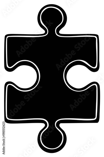 Silhouette of a single jigsaw puzzle piece in black and white