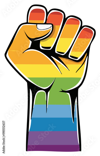 Raised Fist Demonstrating Pride and Support in Rainbow Colors for LGBTQIA Rights and Equality