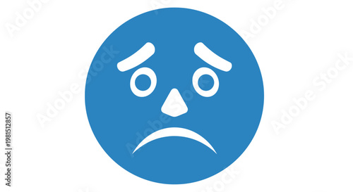 Sad Face Emoji Icon, Blue Circle, Negative Emotion, Disappointment, Unhappy Expression