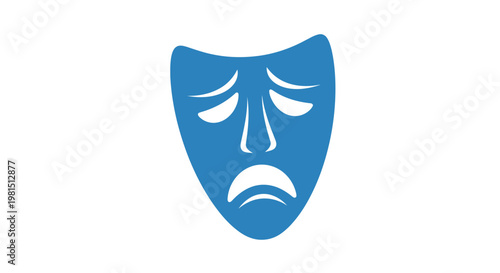Sadness Mask Icon, Blue Theater Tragedy Symbol, Negative Emotion Concept