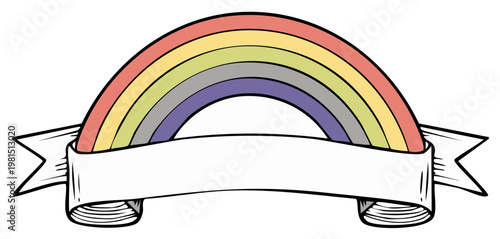 Colorful Rainbow Illustration with Blank Banner for Text
