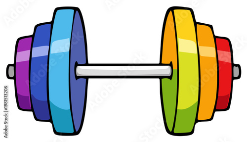 Colorful Rainbow Dumbbell Weight Illustration for Fitness Training and Exercise Cartoon Style