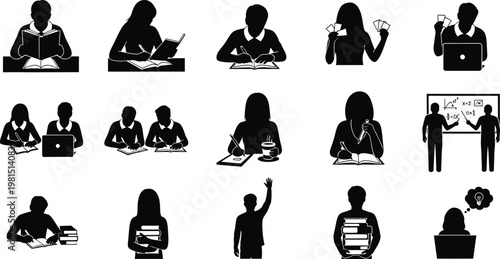 Diverse representations of students engaging in various academic and professional activities