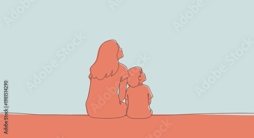 Mother and child sitting together in a moment of quiet contemplation.