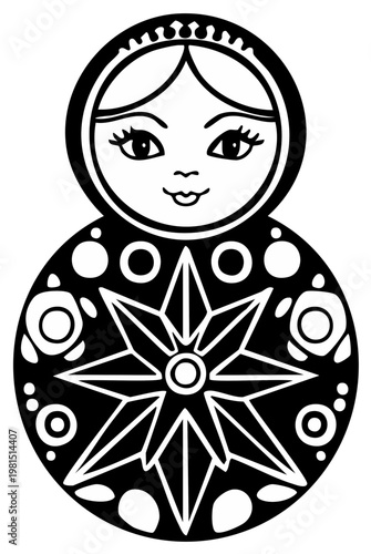 Matryoshka doll vector illustration black and white outline nesting doll design