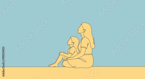 Mother and child sitting together in a tender moment.