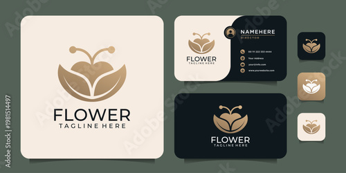 Gold feminine flower plant logo design for salon spa shop