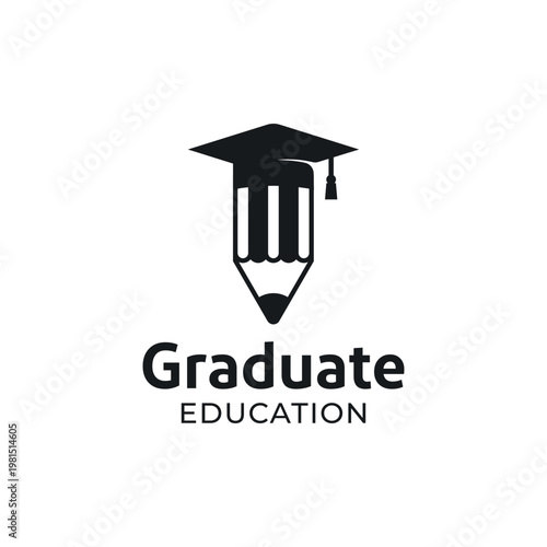 Graduate education hat with pencil logo design