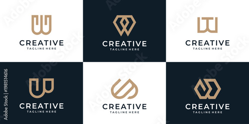 Set of geometric creative letter w logo design inspiration