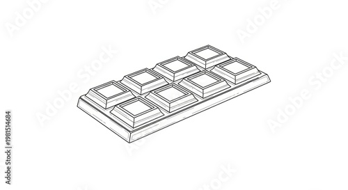 A black and white line drawing depicts a chocolate bar. The bar is rectangular and composed of several square segments.