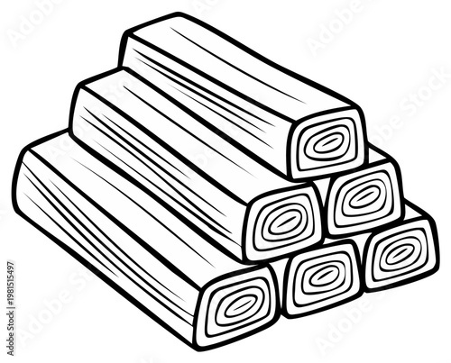 Stacked logs illustration black and white vector art for construction and woodworking