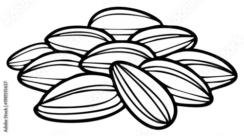 Sunflower Seeds Pile Monochrome Simple Outline Drawing Nutritious Snack Food