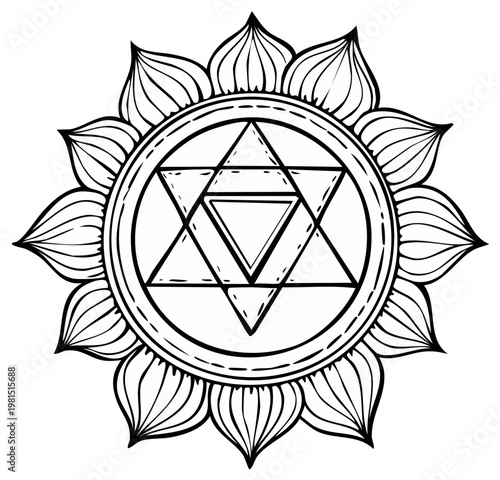 Geometric Sacred Symbol Yin Yang Mandala Lotus Flower Outline Art