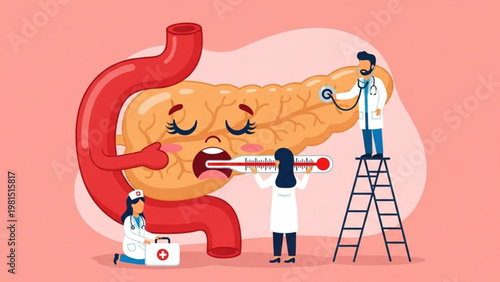 World Pancreatic Cancer Day a sick pancreas, depicting diagnosis and treatment for pancreatic health issues like pancreatitis or diabetes