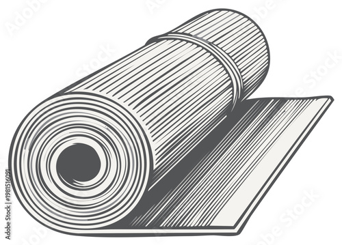 Rolled exercise mat illustration for sport, fitness, yoga, workout in vector isolated on white background