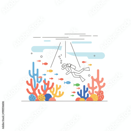 Scuba Diver Exploring Vibrant Coral Reef Ecosystem.