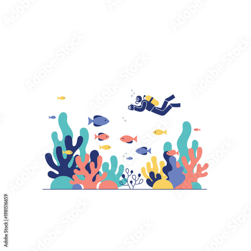 Scuba Diver Exploring Vibrant Coral Reef Ecosystem.