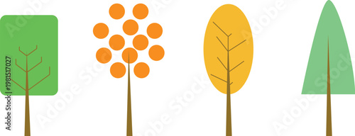 A group of trees with different shapes and colors