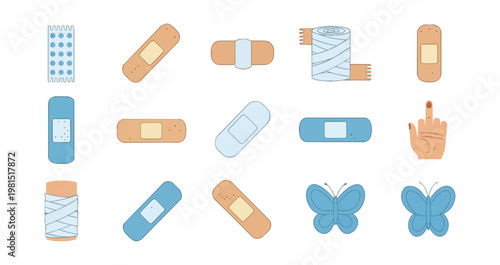 Medical bandages and symbols illustration against black background