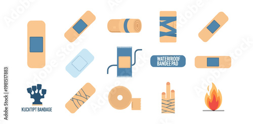 Medical bandages and symbols illustration