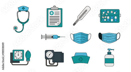 Medical icons set healthcare symbols isolated design elements