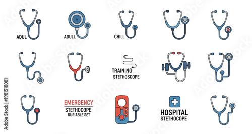 Medical stethoscope icons set on black background