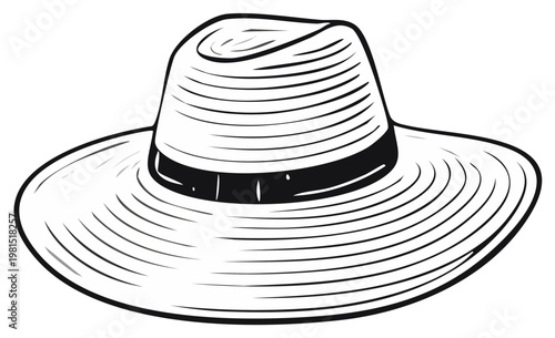 Classic Panama hat drawing with black band for sunny weather protection and outdoor style