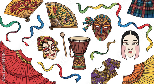 Colorful African tribal dance accessories.