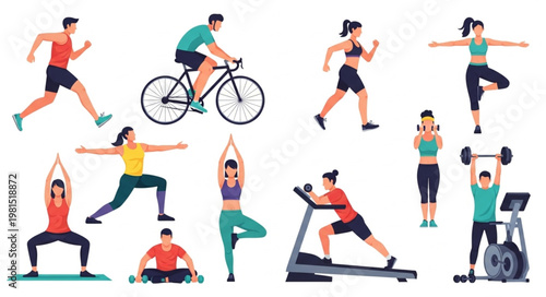 Diverse Group of People Engaging in Various Fitness Activities and Exercises.