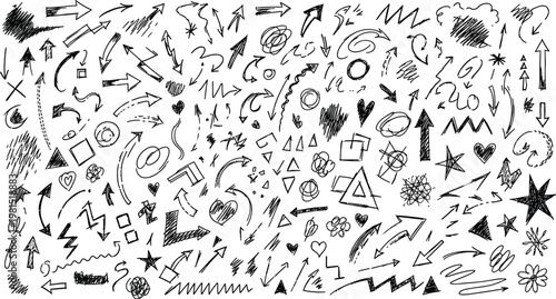 Chaotic black and white doodle art a dense collection of abstract shapes and lines