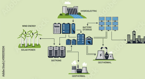 Renewable Energy Grid System with Various Power Sources.
