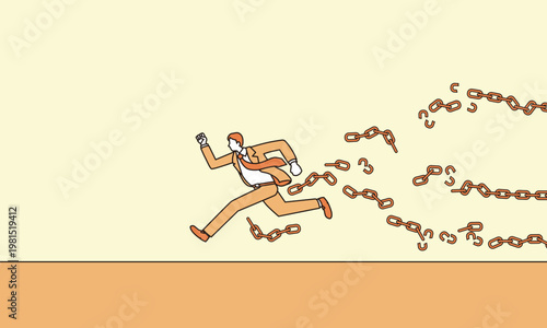 鎖を壊して進むビジネスマン