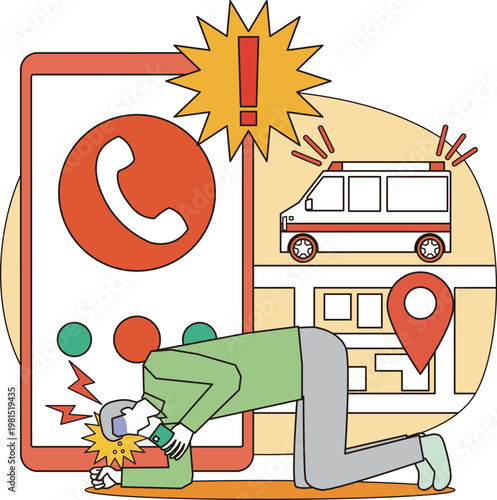 体調不良で緊急通報する男性