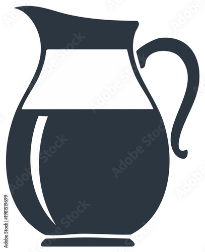 Simple vector graphic of a dark blue pitcher filled with liquid, stylized for a clean modern look