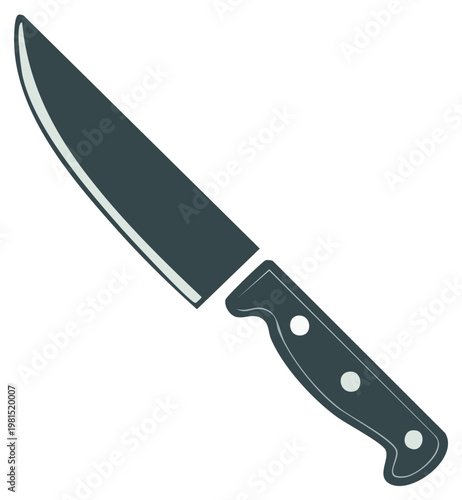 Isolated illustration of a kitchen knife with dark blade and light rivets ready for cooking, culinary, and food preparation tasks