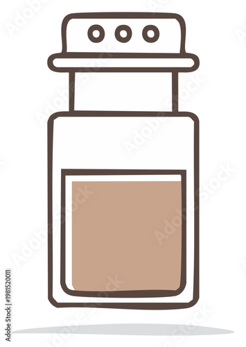 Salt shaker cartoon drawing with brown fill for kitchen condiments