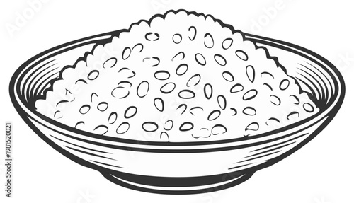 Traditional bowl filled with rice, cereal, grain, or seeds, simple vector illustration