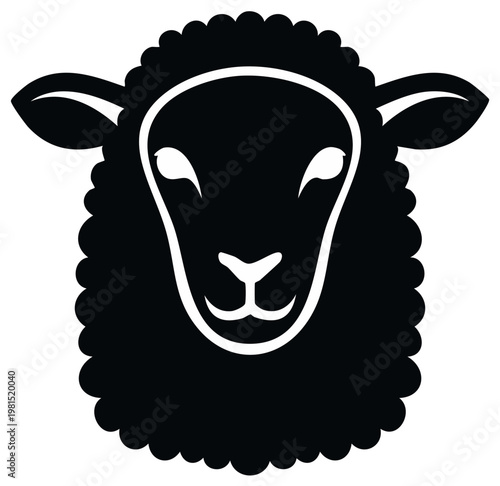 Stylized black sheep head icon for farm animal, agriculture, and livestock concepts
