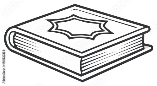 Isometric Outline Book Illustration with Ornate Cover Design, Symbolizing Knowledge, Education, and Ancient Texts