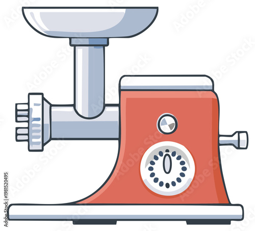 Modern red electric meat grinder kitchen appliance for home cooking and food preparation