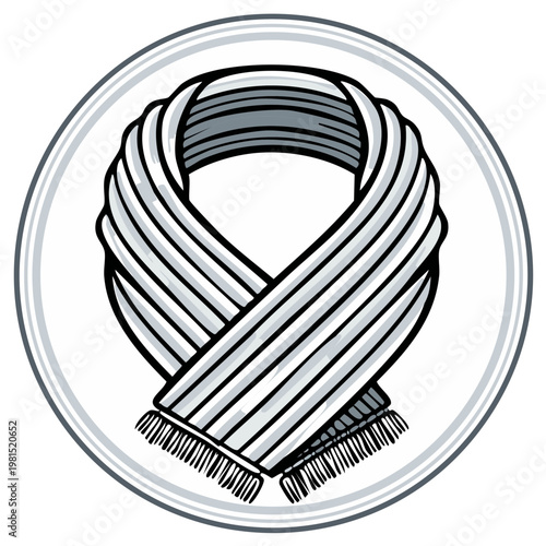Striped Scarf Icon in a Circle with Fringed Ends and a Subtle Texture