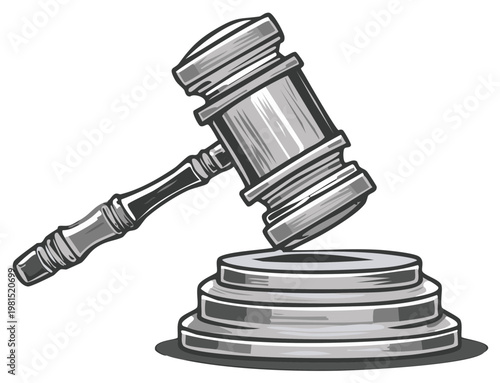 Illustrated image of a gavel with a sound block, symbolizing justice and law