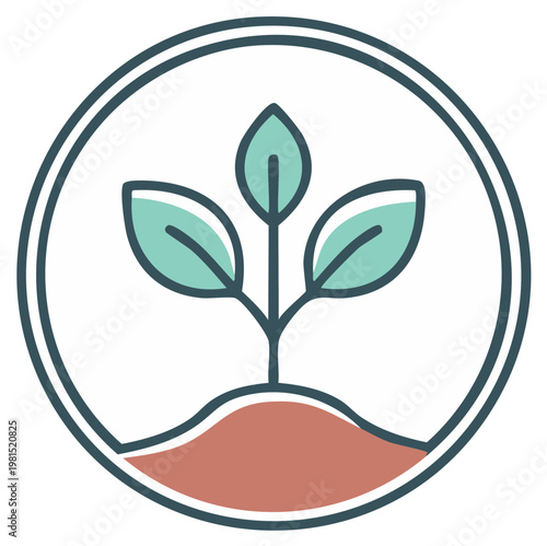 Seedling growing from soil inside a circular frame simple plant sprout icon
