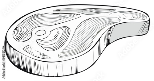 Raw Meat Steak Illustration Graphic Cut of Beef Meat Piece Vector Engraving Style.