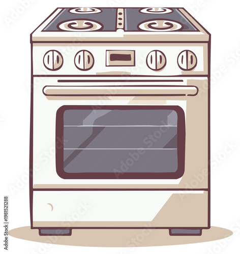 White kitchen range stove and oven with four top burners domestic cooking appliance illustration