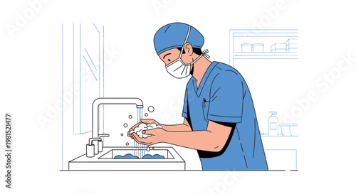 Doctor Washing Hands in Sink, Hygiene, Medical Care, Infection Prevention