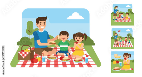 Happy family enjoying a delightful picnic outdoors together.