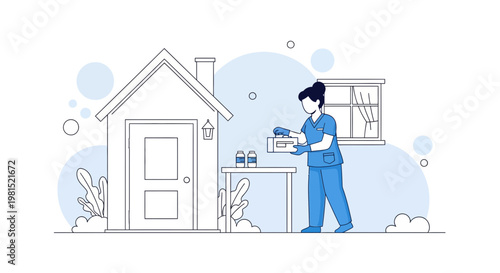 Healthcare worker delivering medical supplies to a house, home healthcare service